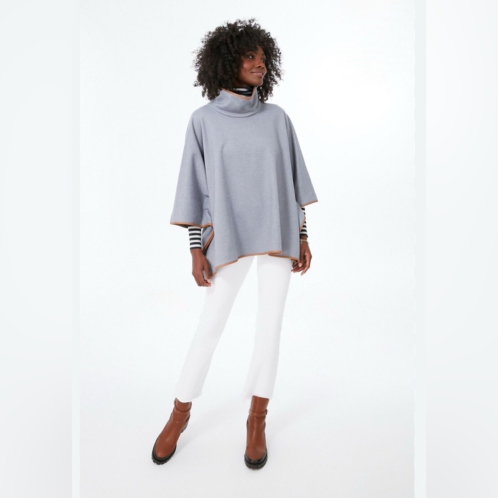 Tuckernuck Funnel Neck Blue / Gray Poncho with Camel Trim